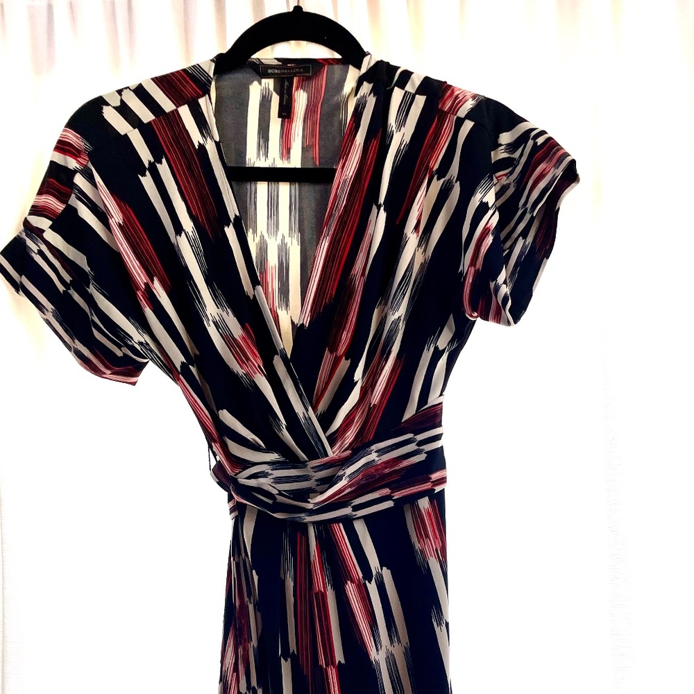 BCBG Maxazria Red Black and White Wrap Dress